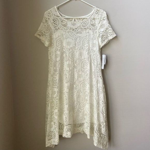 Robbie Bee Cream Lacey Short Sleeve Midi Dress - Picture 12 of 12
